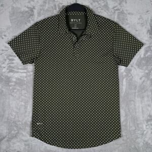 BYLT Drop Cut Polo Shirt Green Polka Dot Stretch Lux Small
